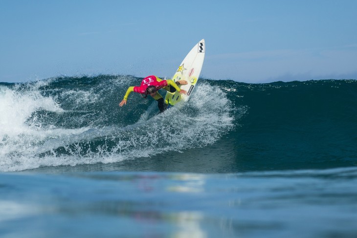 Courtney Conlogue of the USA (pictured) dominated her Round 1 heat with a near perfect 8.00 point ride (out of ten) to advance into Round 3 of the Cascais Womens Pro in Portugal on Friday September 25, 2015.