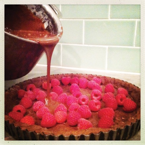 Raspberry Chocolate Tart in-the-making. Recipe is found in our Surf Café Cookbook