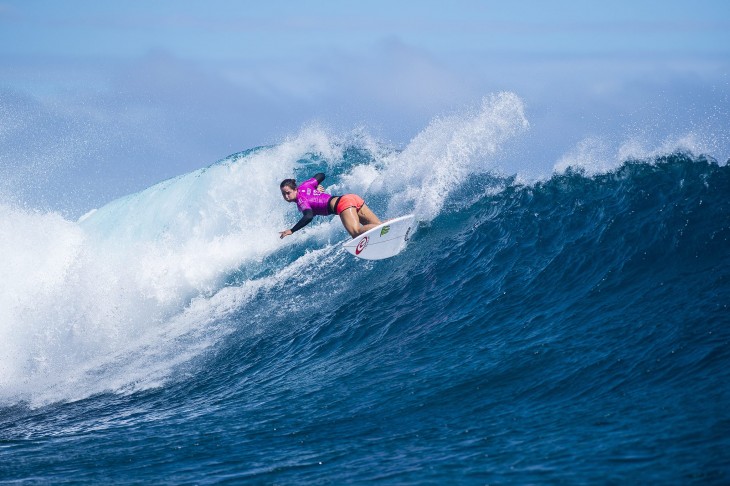 Tyler Wright of Lennox Head, NSW, Australia (pictured) taking a narrow Round 1 victory at the WOmens Fiji Pro in Fiji on Monday June 1, 2015.